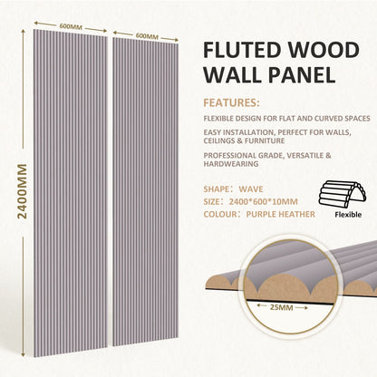 Large Fluted 240cm x 60cm Wall Panels In Purple Heather