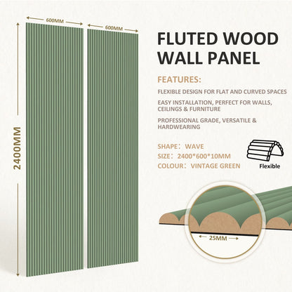 Large Fluted 240cm x 60cm Wall Panels In Vintage Sage Green