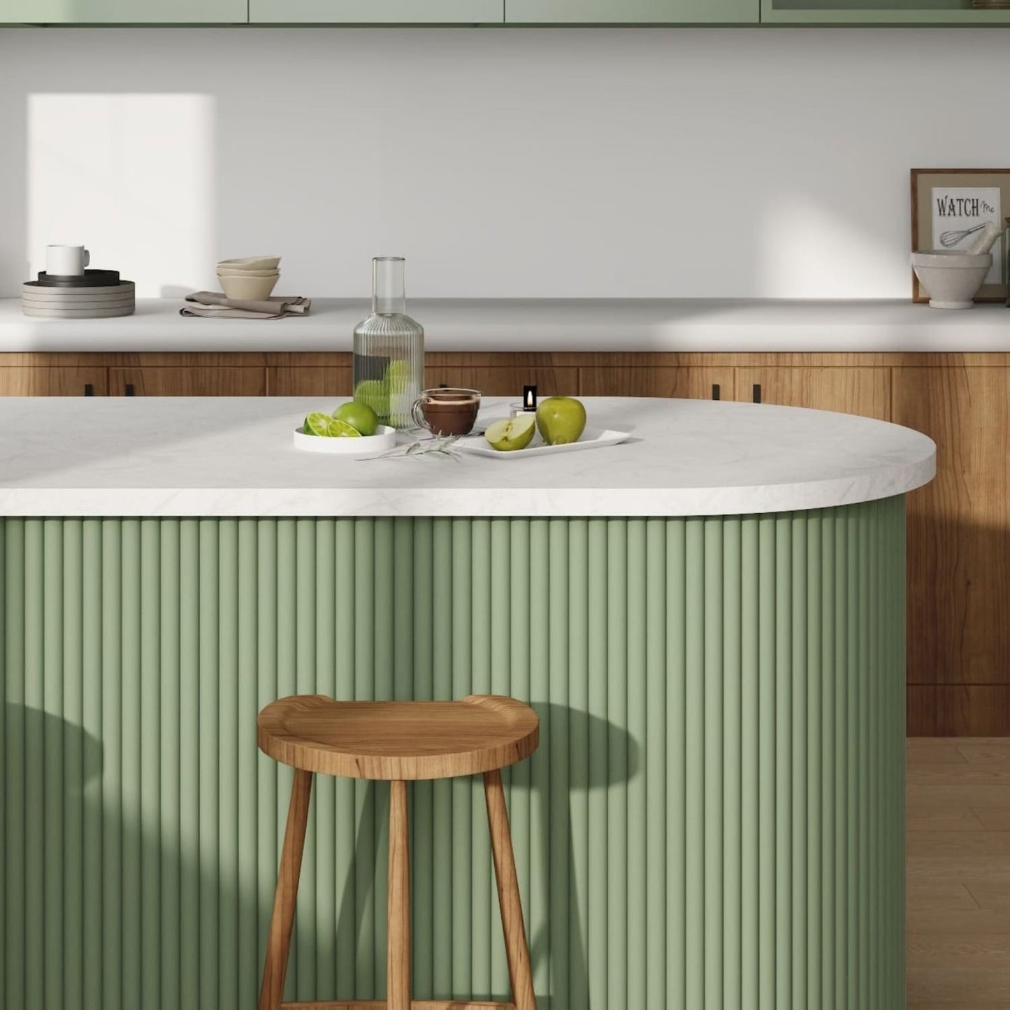 Large Fluted 240cm x 60cm Wall Panels In Vintage Sage Green