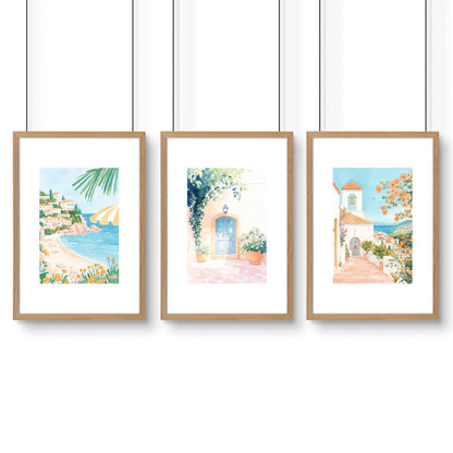 Large Modern Pictures For Living Room | Set of 3 Beach Decor Wall art Prints