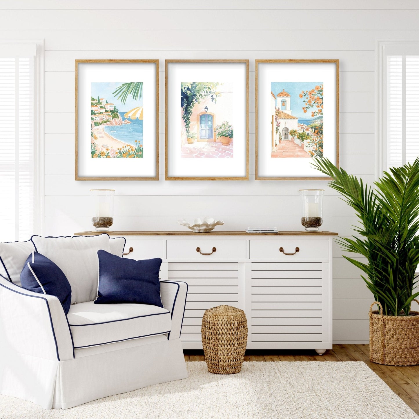 Large Modern Pictures For Living Room | Set of 3 Beach Decor Wall art Prints