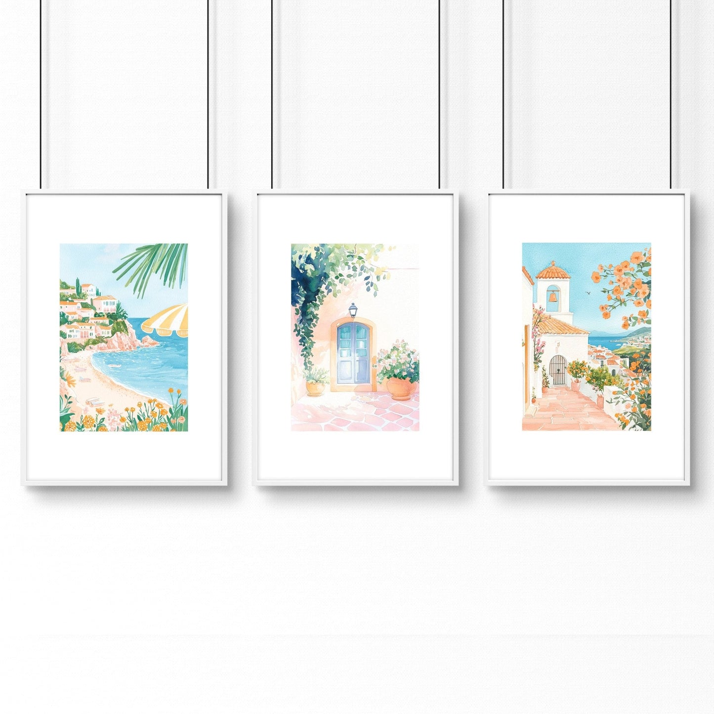 Large Modern Pictures For Living Room | Set of 3 Beach Decor Wall art Prints