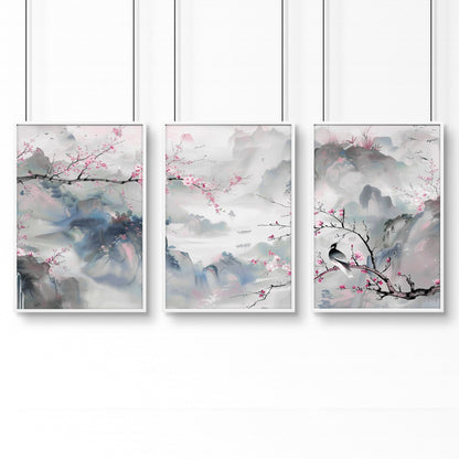 Large Modern Wall Art | Set of 3 Chinoiserie Wall art Prints
