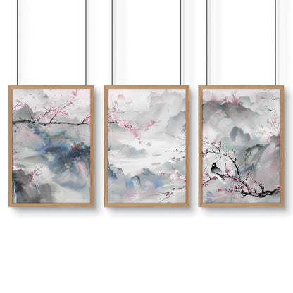 Large Modern Wall Art | Set of 3 Chinoiserie Wall art Prints