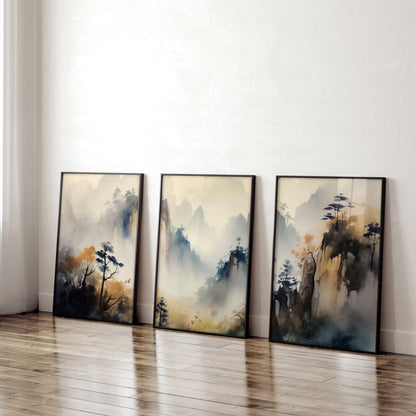 Living Room Wall Decor Modern | Set of 3 Asian Inspired Wall art Prints