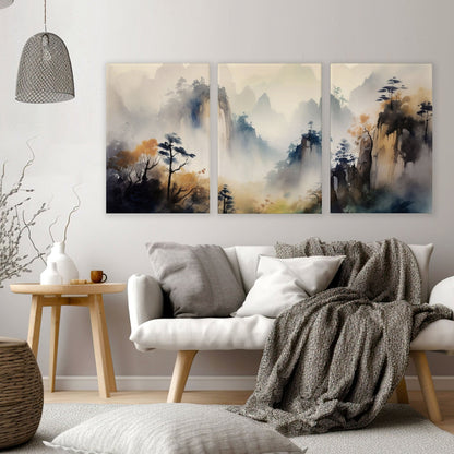 Living Room Wall Decor Modern | Set of 3 Asian Inspired Wall art Prints