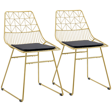 Aurora Dining Chairs Set of 2, Metal Wire Kitchen Chairs with Back, Gold Tone