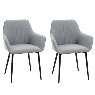 Set of 2 Dining Chairs Upholstered with Metal Legs, Light Grey 2 h