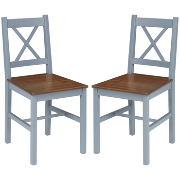 Dining Chairs Set of 2, Pine Wood Frame, Cross Back for Kitchen Grey
