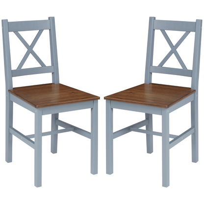 Dining Chairs Set of 2, Pine Wood Frame, Cross Back for Kitchen Grey
