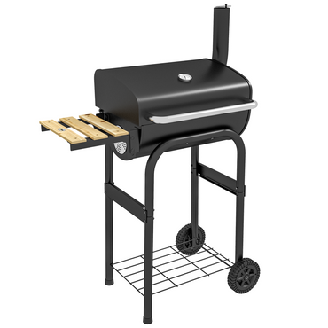 Charcoal Barbecue BBQ Grill Trolley W/ Shelves, Lid and Thermometer