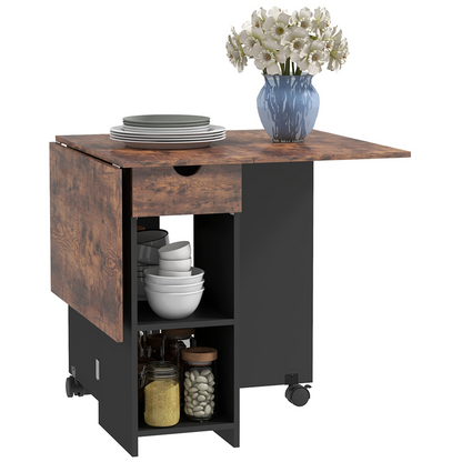 Expandable Dining Table with Storage - Rustic Brown - Seats 4 Conveniently