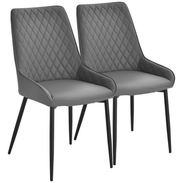 Aurora Set Of 2 Quilted PU Leather Dining Chairs w/ Metal Frame 4 Legs Grey