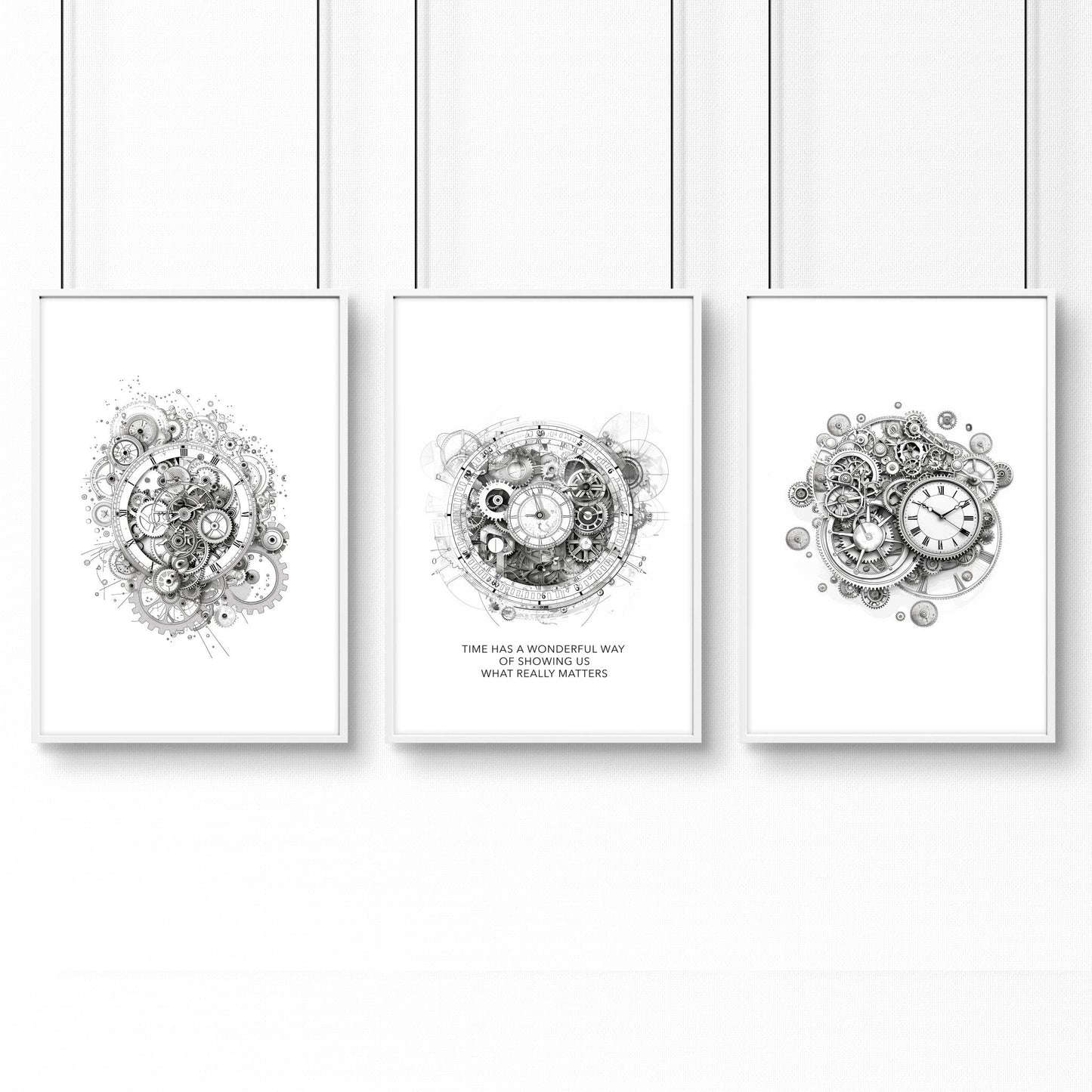 Male Office Decor | Set of 3 Abstract Clocks Wall art Prints