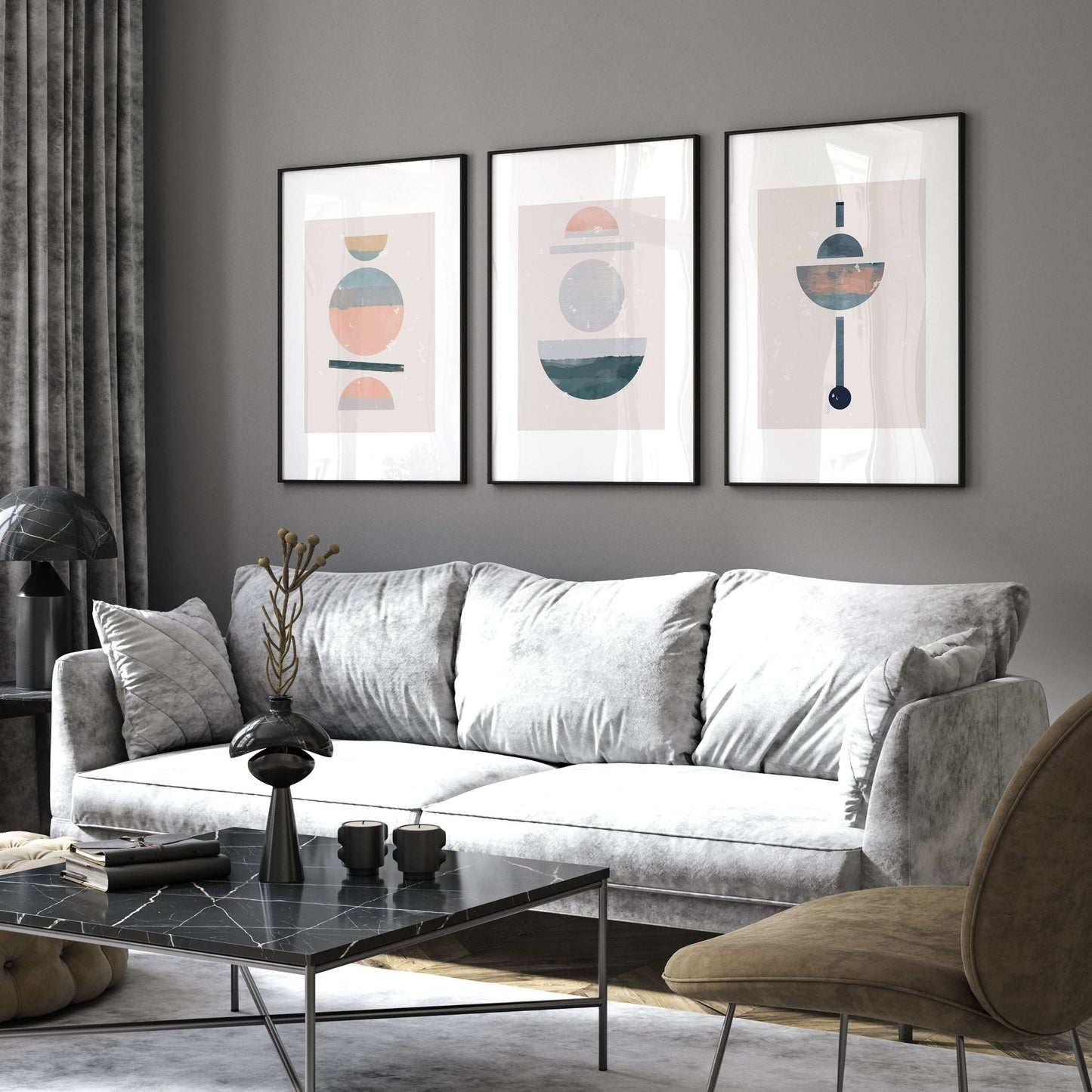 Abstract art for wall | set of 3 framed wall art