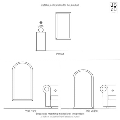 Mio - Full Length Black & Gold Metal Arched Window Mirror - 180cm x 105cm.
