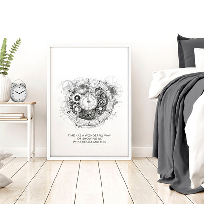 Modern Bedroom Wall Decor | Set of 3 Abstract Clocks Wall art Prints