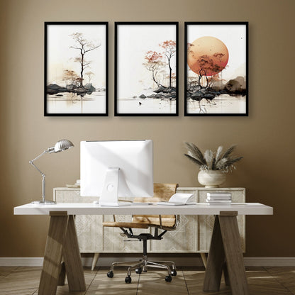 Modern Canvas Wall Art | Set of 3 Asian Inspired Wall art Prints