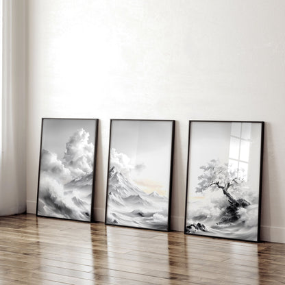 Modern Living Room Wall Decor | Set of 3 Asian Inspired Wall art Prints