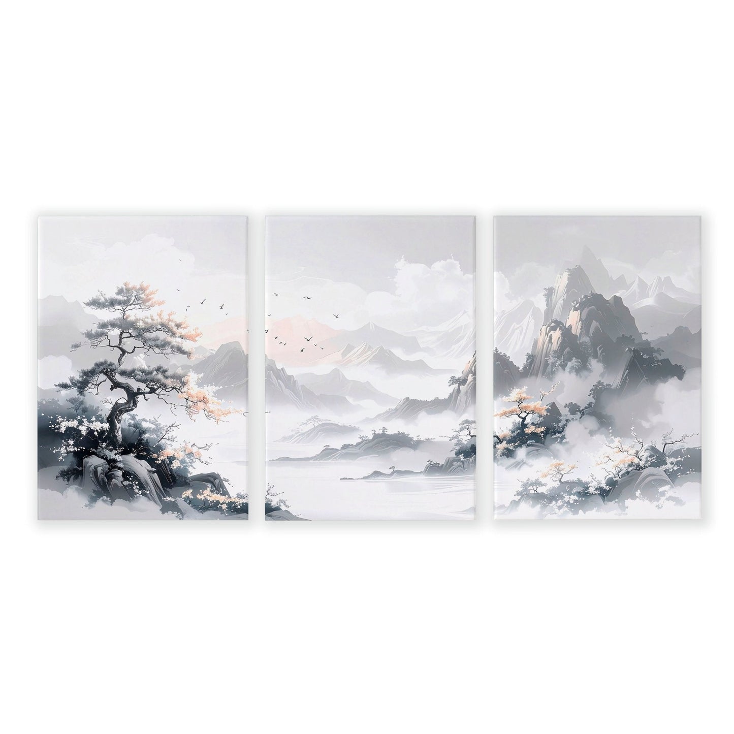 Modern Pictures For Living Room | Set of 3 Asian Inspired Wall art Prints