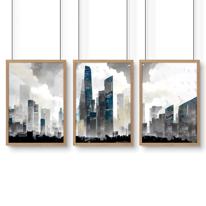 Modern Wall Art For Living Room Uk | Set of 3 Urban Skyscrapers Wall art Prints