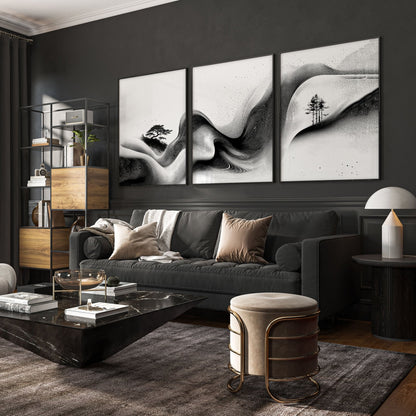 Modern Wall Art Living Room | Set of 3 Asian Inspired Wall art Prints