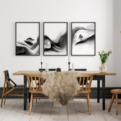Modern Wall Art Living Room | Set of 3 Asian Inspired Wall art Prints