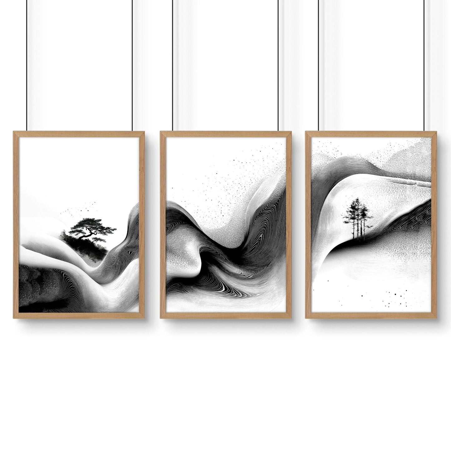 Modern Wall Art Living Room | Set of 3 Asian Inspired Wall art Prints