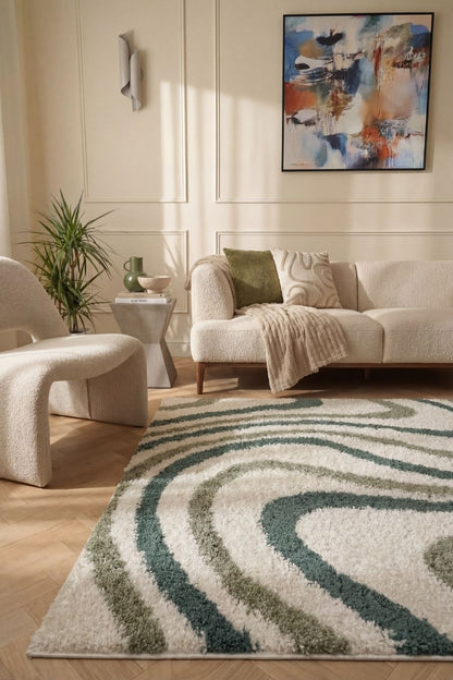 Moodi Shaggy Green Rippletide Rug