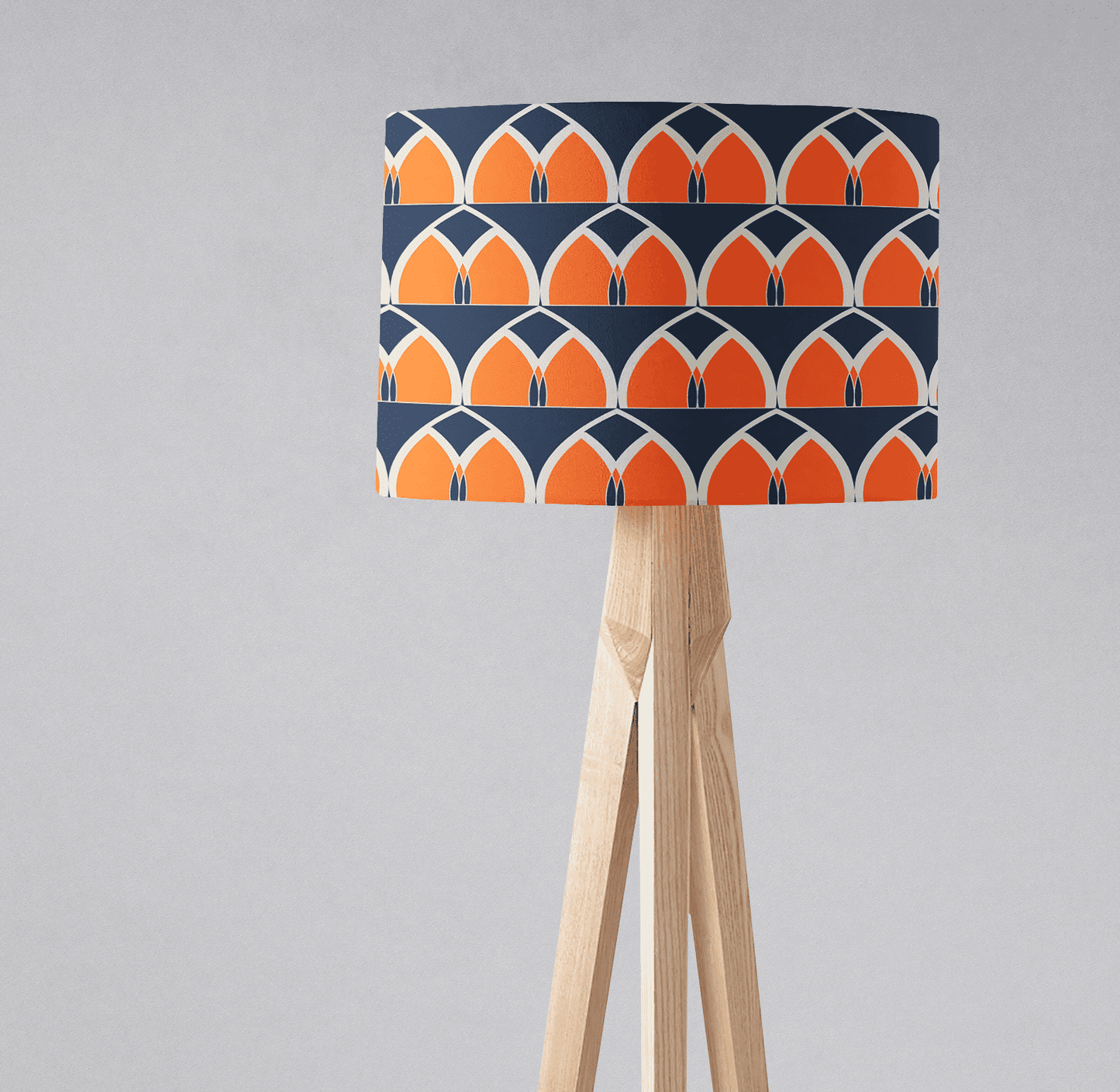 Navy Blue and Orange Drum Lampshade, Retro Geometric Arches Design Shade for Table, Floor or Ceiling Pendant Light