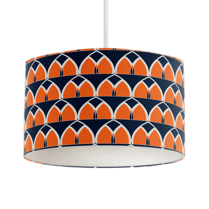 Navy Blue and Orange Drum Lampshade, Retro Geometric Arches Design Shade for Table, Floor or Ceiling Pendant Light