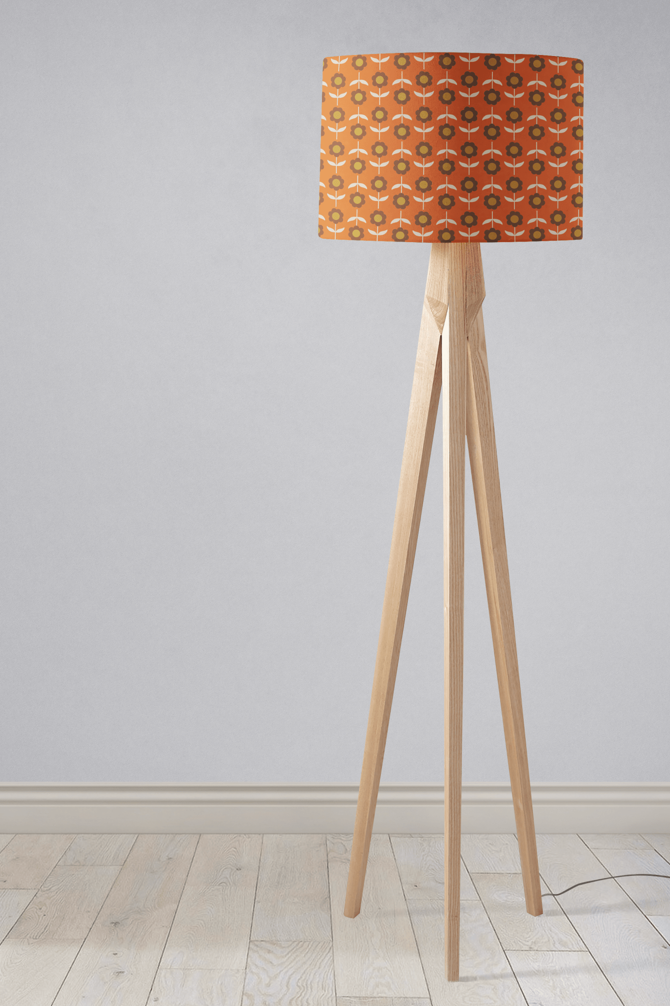 Orange Floral Drum Lampshade, Retro Design Shade for Table, Floor or Ceiling Pendant Light