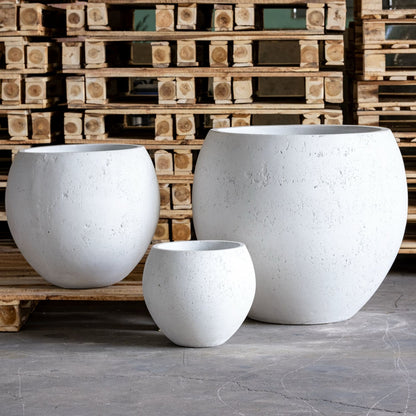Orbello | White Mist – 110cm XXL Concrete Sphere Planter – 686L Round Plant Pot