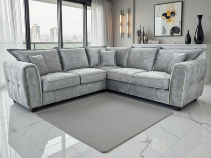 Luxury Serena Large Brown Corner Sofa With Metal Trim & Quilted Sides
