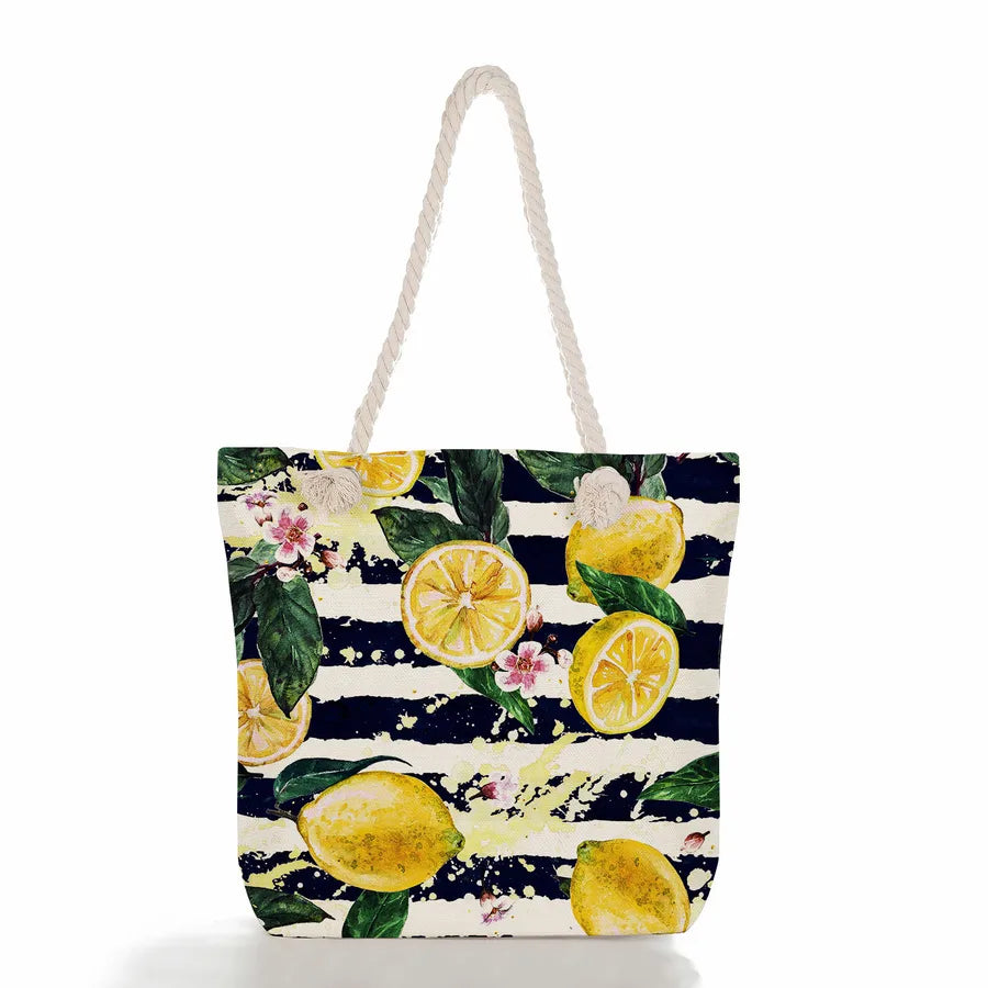 Women's cotton and linen Fruit Strawberry Cute Square Zipper Tote Bag