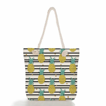 Women's cotton and linen Fruit Strawberry Cute Square Zipper Tote Bag