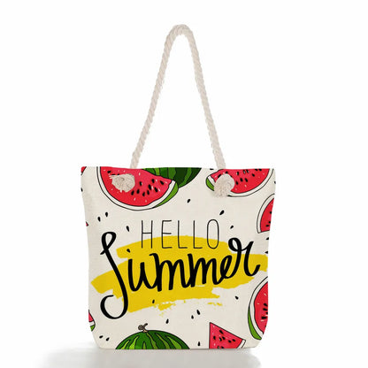 Women's cotton and linen Fruit Strawberry Cute Square Zipper Tote Bag