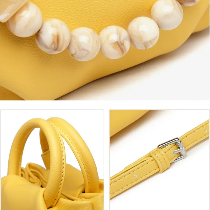 Women's Medium Pu Leather Solid Color Streetwear Beading Magnetic Buckle Cloud Shape Bag