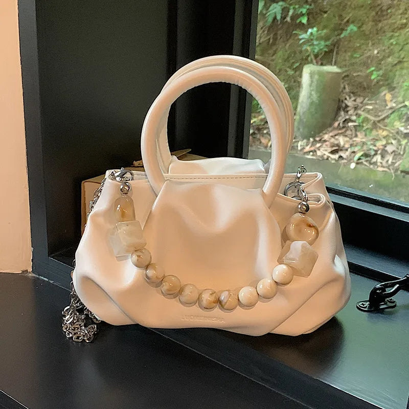 Women's Medium Pu Leather Solid Color Streetwear Beading Magnetic Buckle Cloud Shape Bag