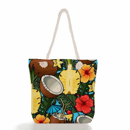 Women's cotton and linen Fruit Strawberry Cute Square Zipper Tote Bag