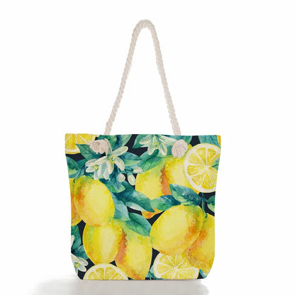 Women's cotton and linen Fruit Strawberry Cute Square Zipper Tote Bag
