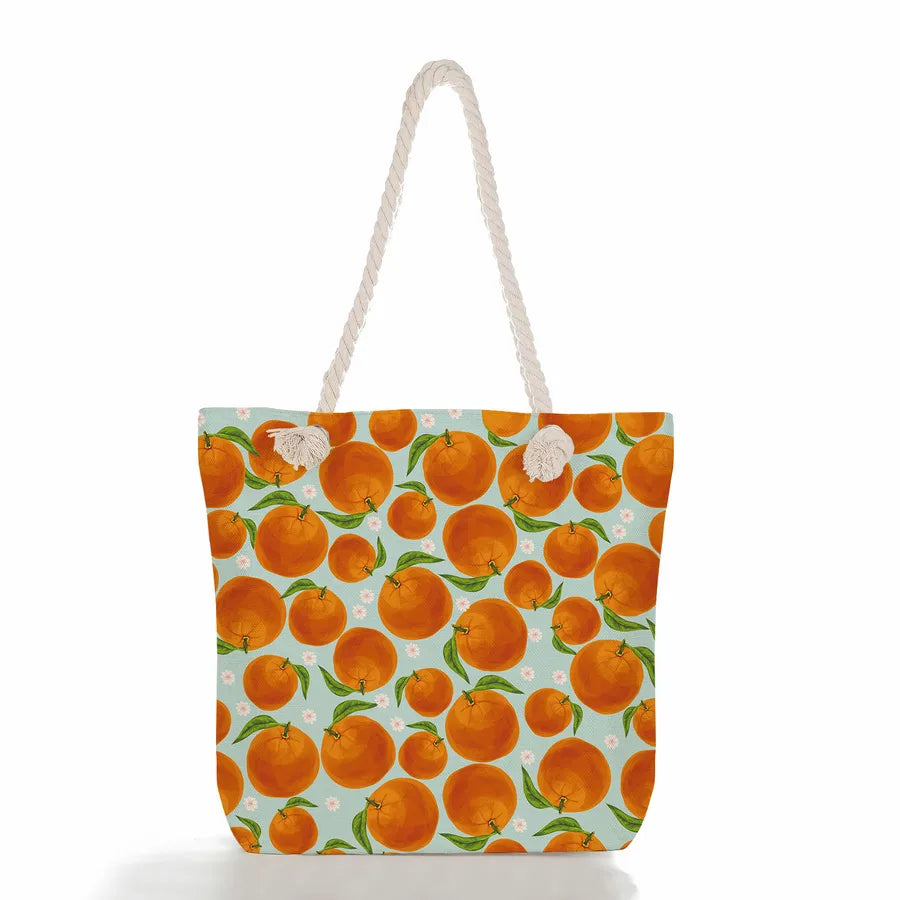 Women's cotton and linen Fruit Strawberry Cute Square Zipper Tote Bag