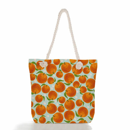 Women's cotton and linen Fruit Strawberry Cute Square Zipper Tote Bag