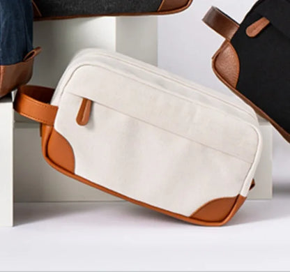 Solid Color Canvas Zipper Cosmetic Bag For Men