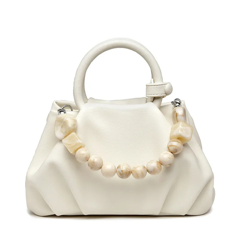 Women's Medium Pu Leather Solid Color Streetwear Beading Magnetic Buckle Cloud Shape Bag