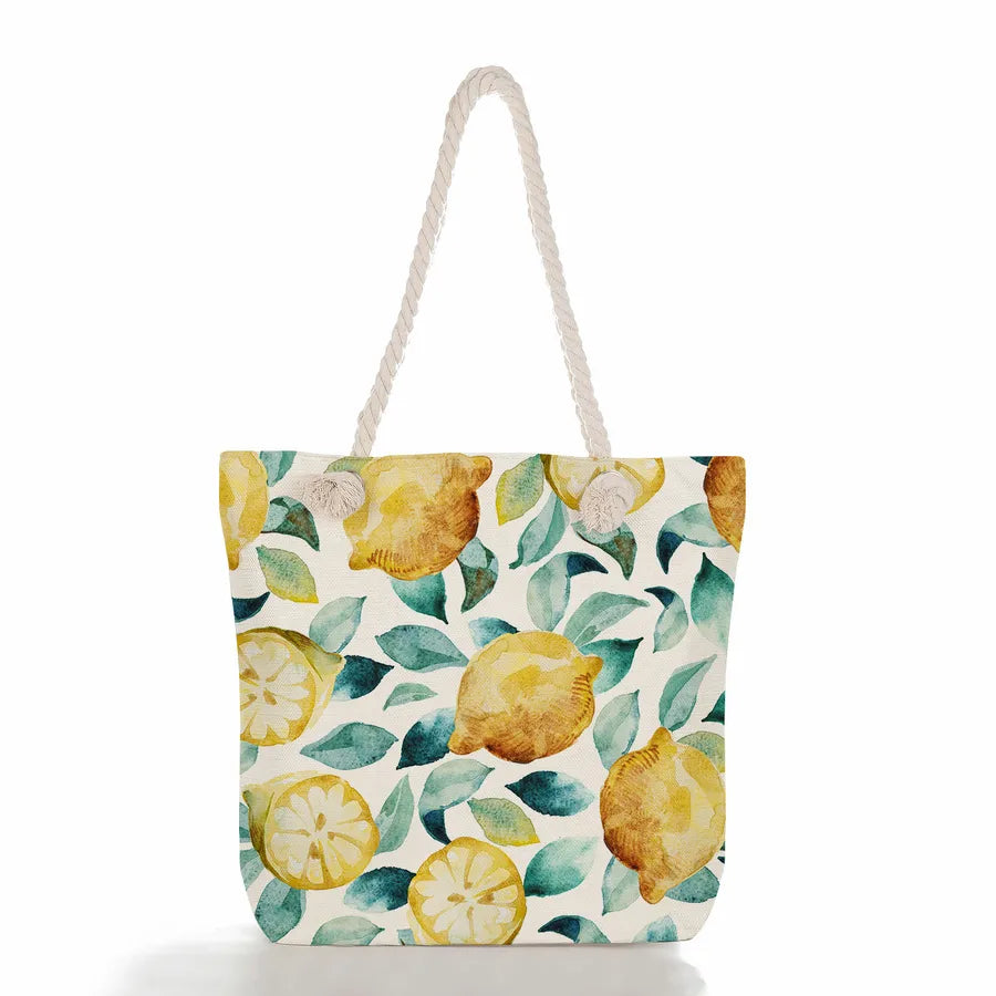 Women's cotton and linen Fruit Strawberry Cute Square Zipper Tote Bag