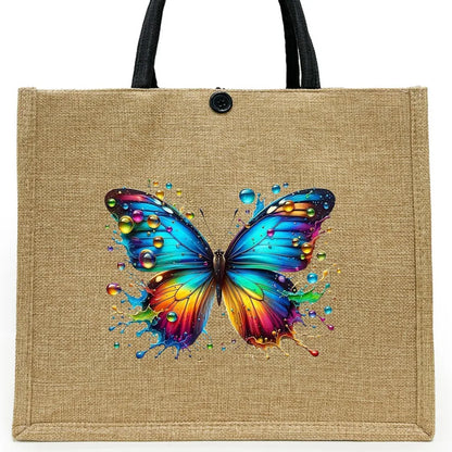 Women's Linen Flower Butterfly Elegant Square Buckle Tote Bag