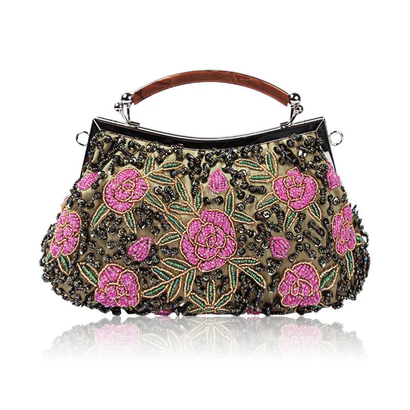 Polyester Flower Beading Pillow Shape Evening Bags
