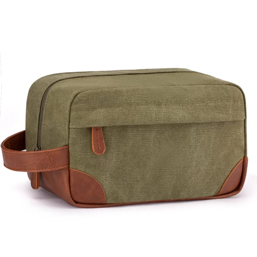 Solid Color Canvas Zipper Cosmetic Bag For Men