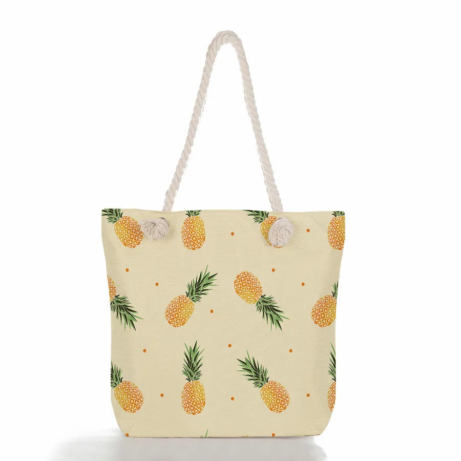 Women's cotton and linen Fruit Strawberry Cute Square Zipper Tote Bag